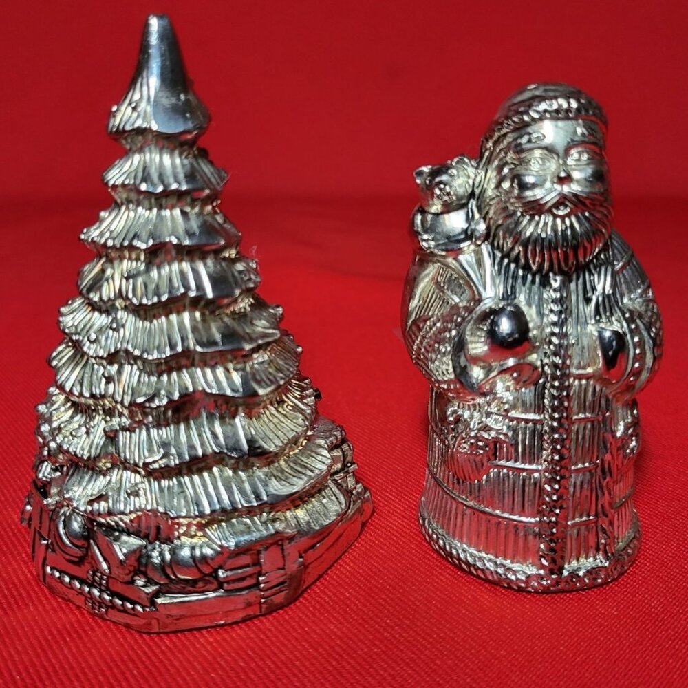 Vintage Silver Santa Claus Christmas Tree Salt and Pepper Shakers